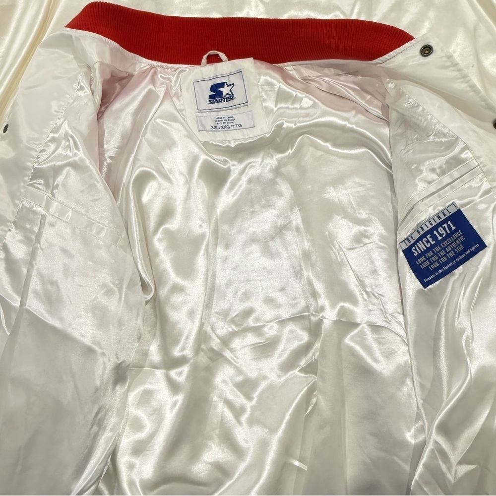 Starter Los Angeles Angels Varsity Full Snap Satin Jacket XXL Baseball Red White - Picture 13 of 15